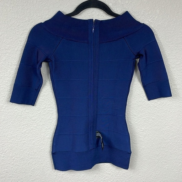 NWT Herve Leger Off The Shoulder Bandage Bodycon Top Classic Blue Sz XS - Picture 3 of 11